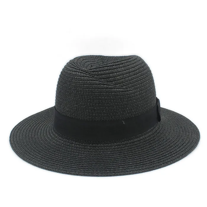 Модная летняя женская и мужская соломенная Панамка, шляпа от солнца, элегантная большая Панама с широкими полями, шляпа королевы Fedora, шляпа пляжная кепка - Цвет: Black