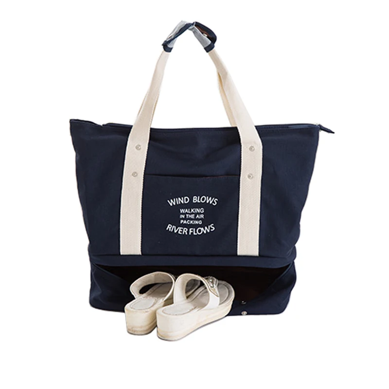 

Portable Big Women Travel Carry On Bag Fashion Canvas Zipper Folding Travel Bag New Design 2 Compartment Luggage Bag