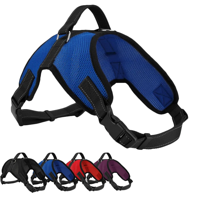 

Pet products Dog harness K9 collar harness for small medium large dogs Breathable mesh fabric made dog collar harness blue color