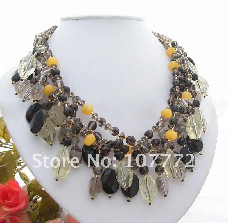 

Rutilated Crystal&Onyx&stone&Smoky Crystal&Yellow Crystal Necklace