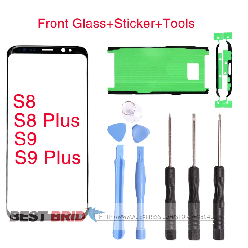 

1pcs Front Outer Screen Touch Panel Outer Glass Lens Replacement For Samsung Galaxy S8 S9 Plus LCD Screen Glass +Sticker +Tools