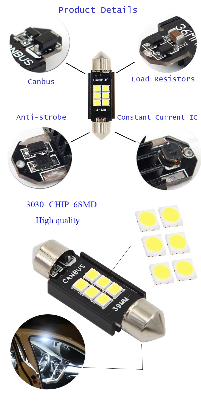 LYMOYO 1 шт. c5w Авто 31 36 39 41 мм CANBUS без ошибок 6 светодиодный 3030 SMD номерной знак купольное Чтение Интерьер Свет Лампа повышенной яркости