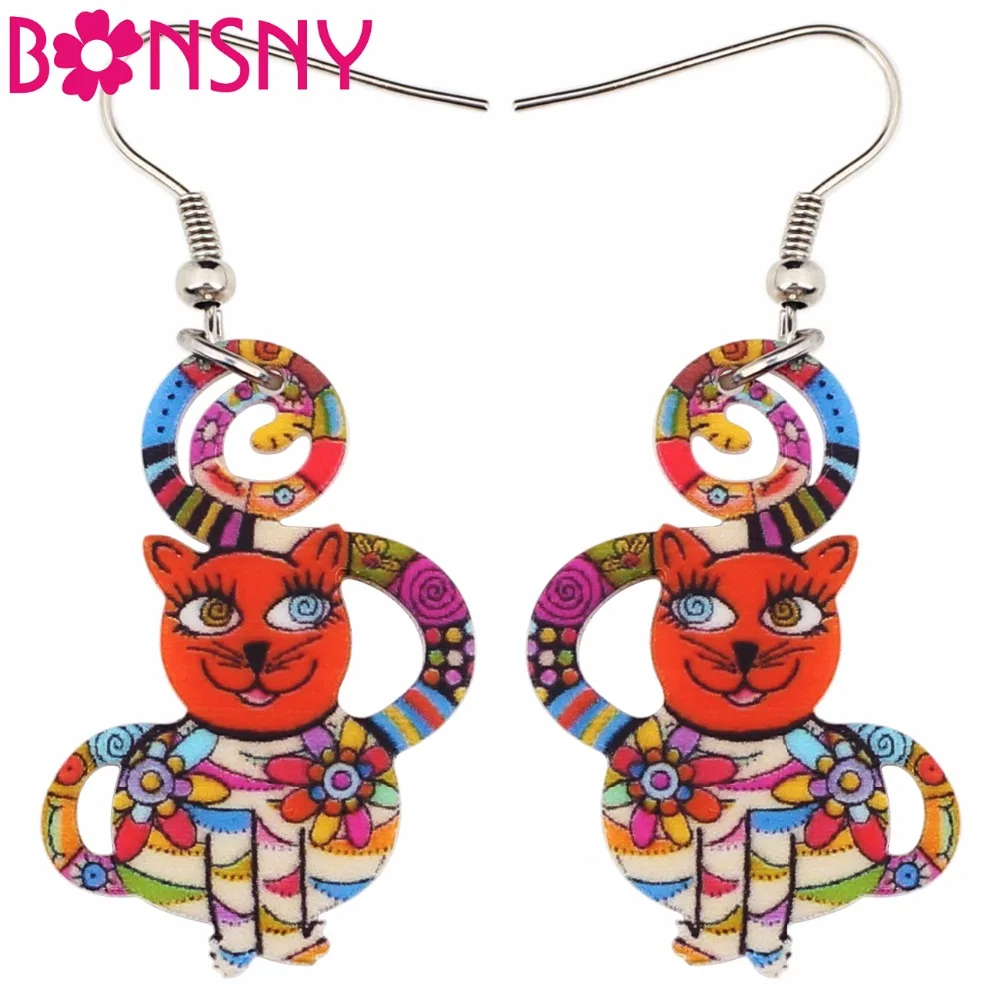 

Bonsny Novelty Big Long News Acrylic Drop Dangle Anime Smile Cat Earrings Trendy Style Novelty Jewelry For Girls Women Teen Gift