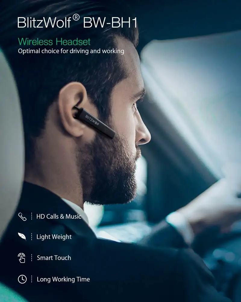 Беспроводные bluetooth наушники BlitzWolf мини светильник Hi Fi смарт с сенсорным экраном HD