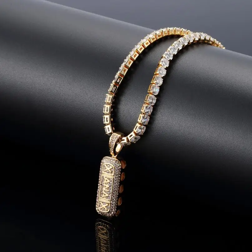 Хип хоп золотой цвет 1 ряд Bling Iced Out микро проложили CZ камень Xanax Pill ожерелье и