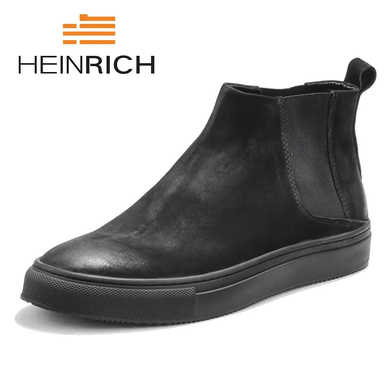 

HEINRICH New Brand Quality Genuine Leather Winter Boots Men Warm Shoes Men Casual Handmade Round Toe Zip Men Boots Obuwie