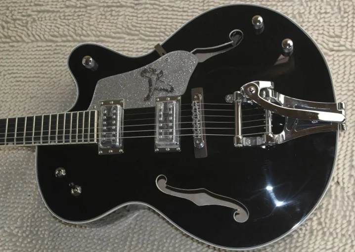 

Best Price Factory Custom Black Gretsch Falcon 6120 Semi Hollow Body Jazz Korean Tuners Electric Guitar With Bigsby Tremolo