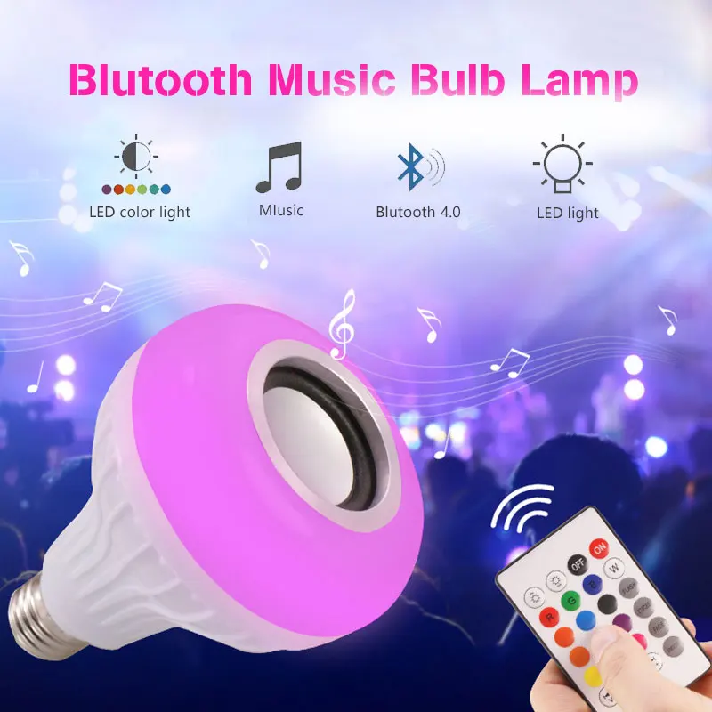 

Lansigo E27 LED Light Smart Blutooth Music Bulb Lamp Speaker RGB 220V 12W Player Dimmable Audio 24 Keys Remote Controller
