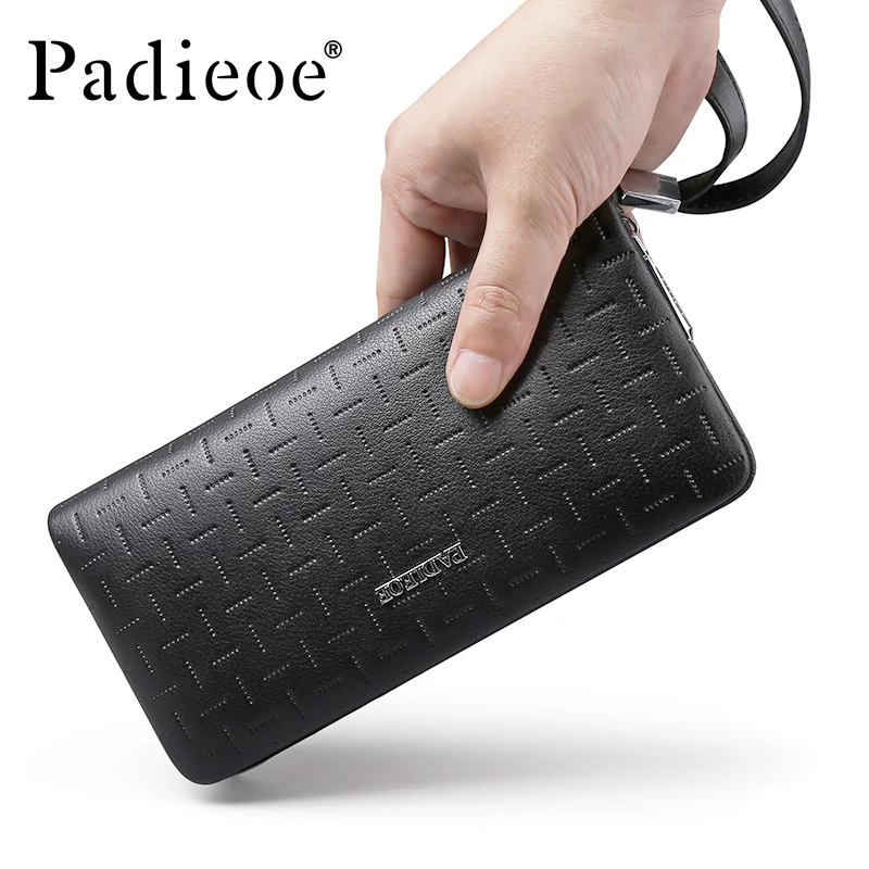 

Padieoe Brand Genuine Leather Wallet Male Designer Men Long Money Wallet Male Zipper Purse Clutch For Phone Card Holder Black