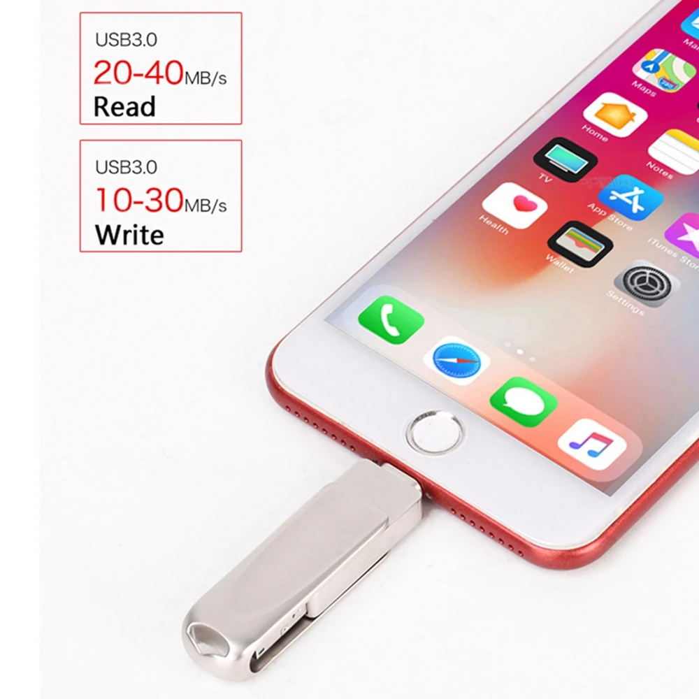 USB флэш-накопитель, 32 ГБ флеш-накопитель памяти, 3в1 Расширение памяти Совместимо с iPhone Android iPad, iPod, Mac, Android и ПК