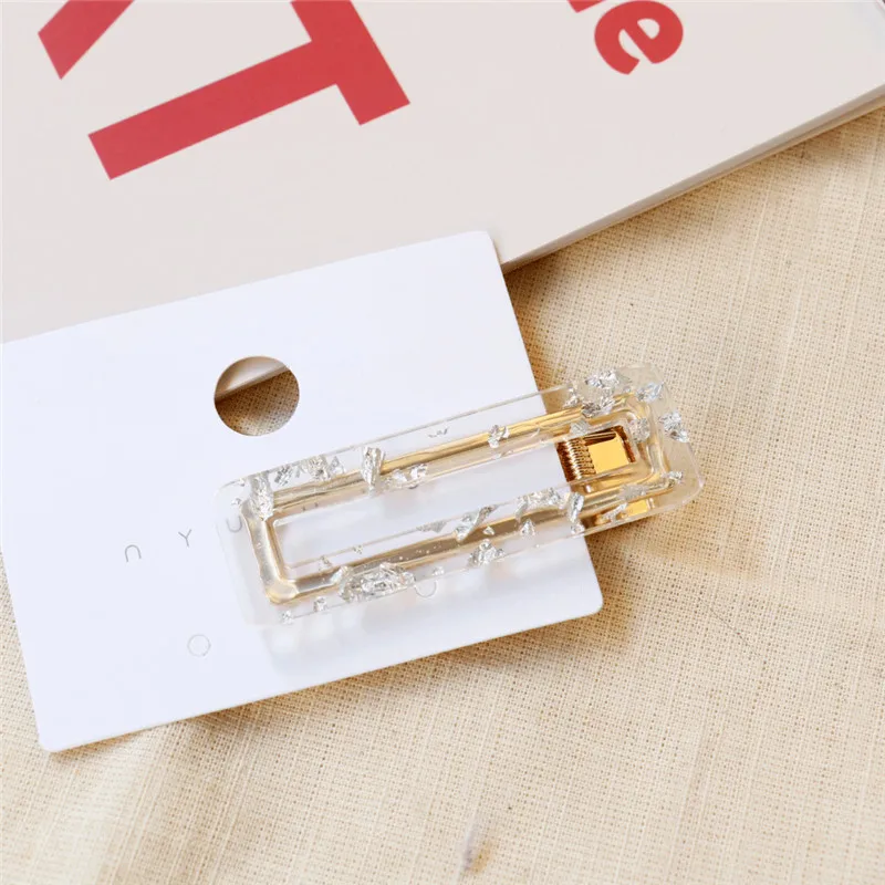 Silver-Square 6 цветов, для женщин и девушек, Корея, полые геометрические капли, Акриловые зажимы для волос, блестящая заколка с блестками, аксессуары для волос, заколка - Цвет: Silver-Square