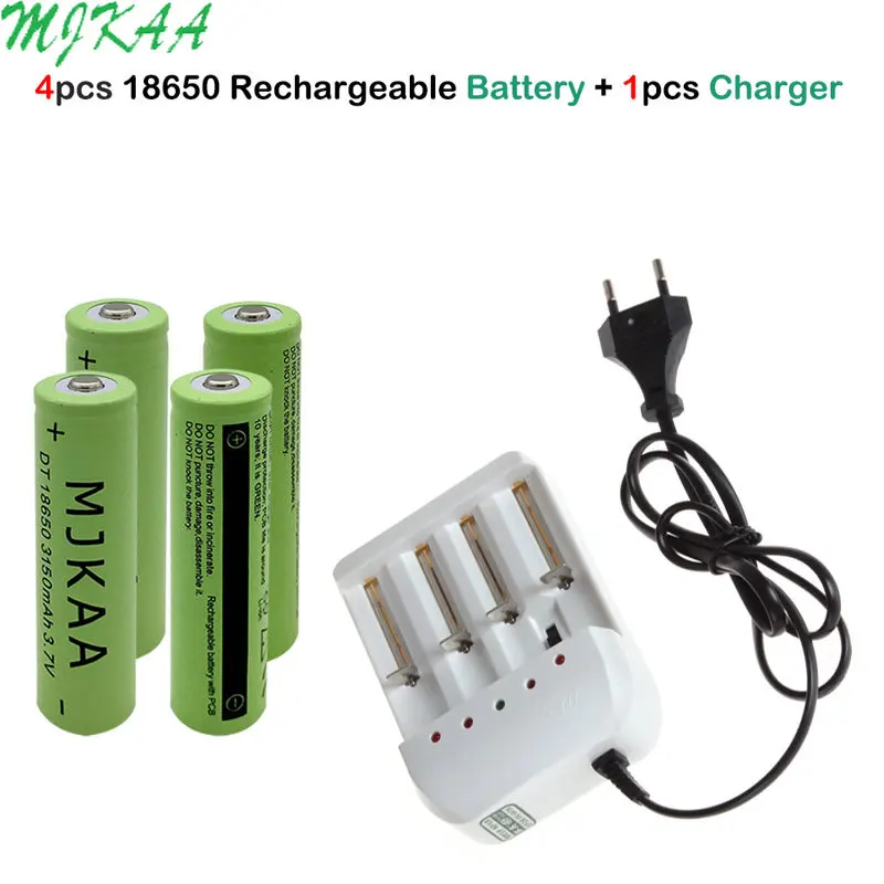 4pcs 18650 3.7V 9900mAh Rechargeable Li-ion Battery EU Plug Charger CR