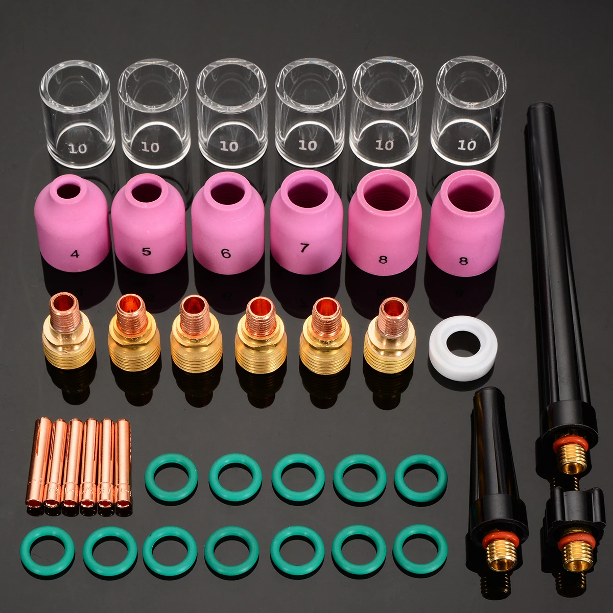 30pcs TIG Welding consumables gas lens collet body 1/16 & 3/32 & 1/8 10# 12#Pyrex Cup Kit DB SR fit WP 9 20 25 Torch 