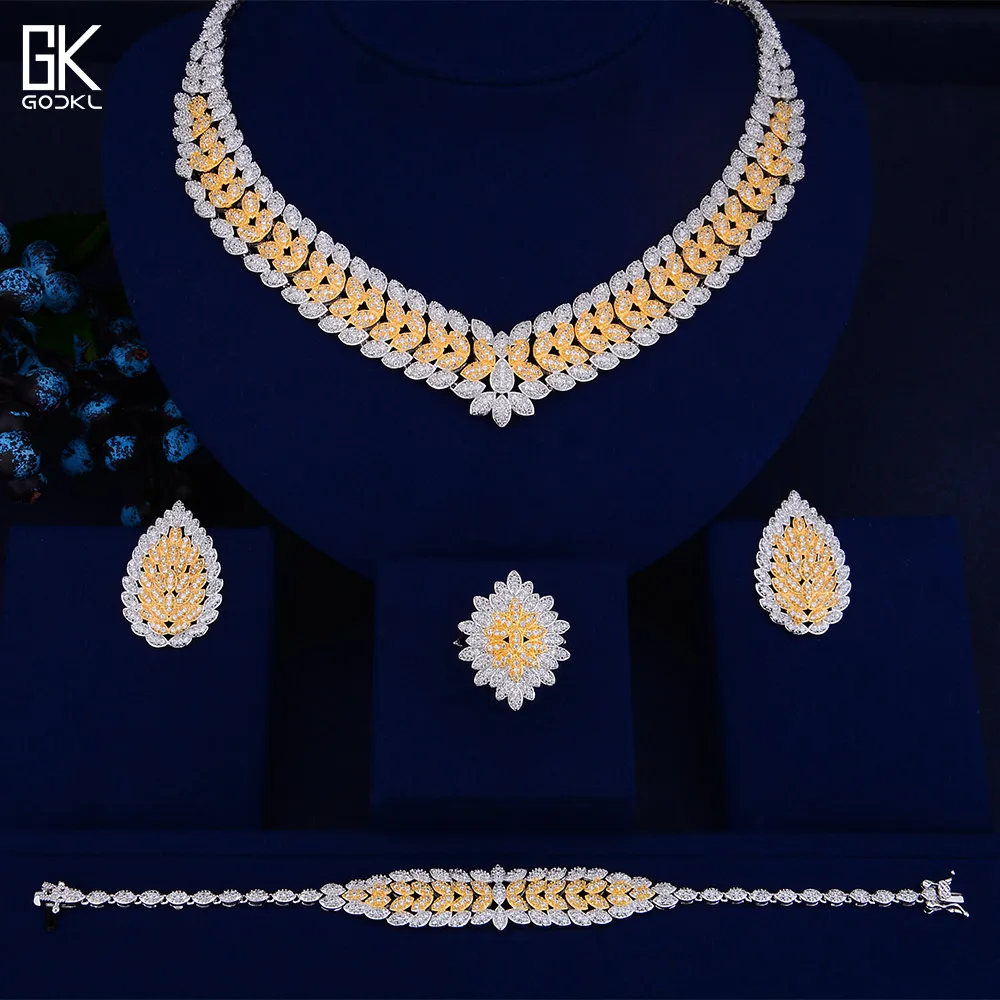 

GODKI Luxury Geometry African Necklace Earring Set Jewelry Sets For Women Wedding Zircon CZ Dubai Silver Bridal jewelry Set 2018