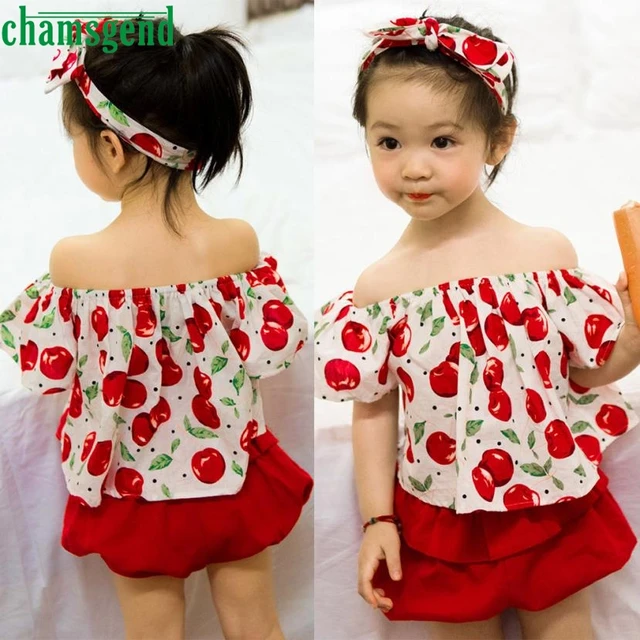 Chamsgend Toddler Kids Baby Girl Clothes Cherry Fly Sleeves Off