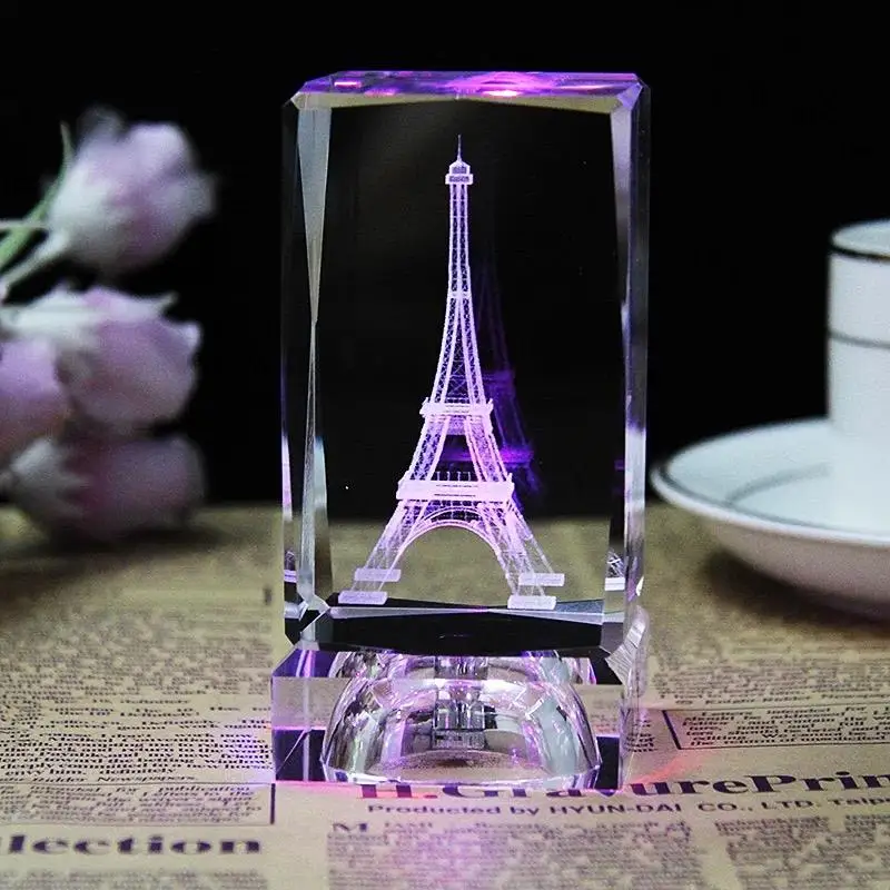 Supprise Girl Boy Friend Birthday Presents 3D Eiffel Tower Crystal Cube with LED Light base Home Decoration Crfat Status 4