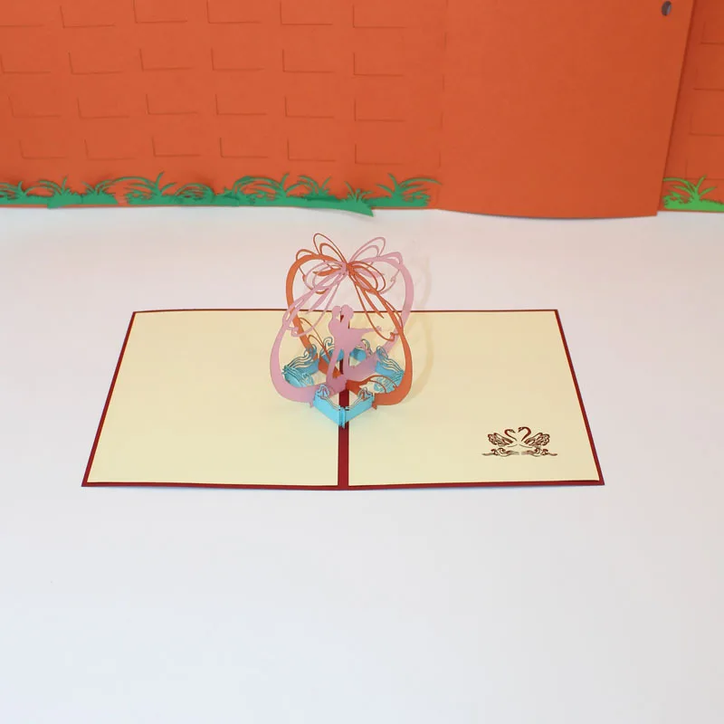  (10 pieces/lot)3D Pop Up Laser Cut Lovers Dancing Wedding Invitation Handmade Swan Greeting Card fo - 32804842095