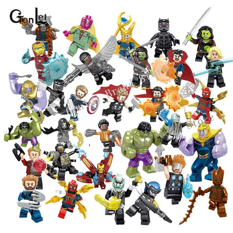 

Wholesale 16Pcs/Set Avenger 3 Infinity War Action Figure Compatible leGoINGlys Black Panther Thanos Hulk Gamora Building Blocks