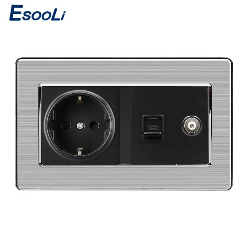 Esooli настенная розетка стандарта ЕС + гнездовой ТВ разъем с интернет компьютером