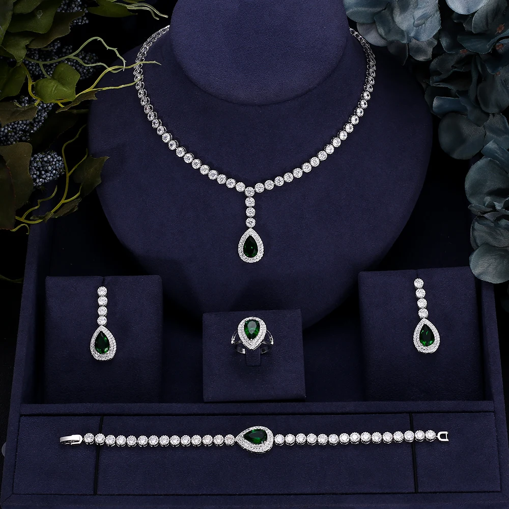 

Accking Fashion 5 colors 4pcs Cubic Zircon Luxury Women Wedding Party For Bridal Jewelry set