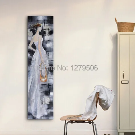 Free Shipping 100% Hand Painted Oil Painting Blank and white Beautiful Women Decorative Oil Paintings No Frame.jpg
