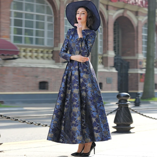 2018 S 3xl Elegant Gold Jacquard Women Long Maxi Dress Fall V Neck 2018 S 3xl Elegant Gold Jacquard Women Long Maxi Dress Fall V Neck Sleeve