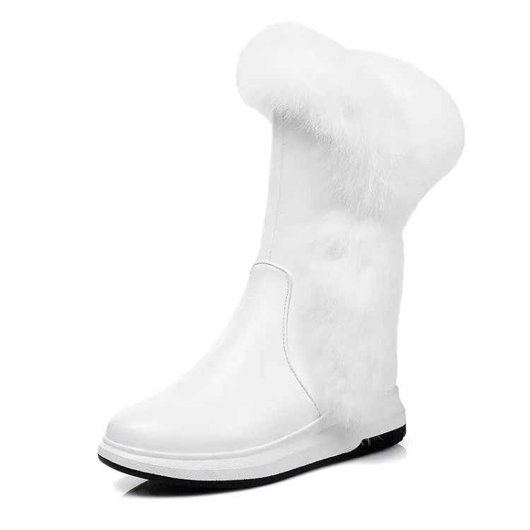 Оригинальное предназначение, новые женские зимние ботинки красивые меховые теплые ботинки на танкетке с круглым носком обувь черного и белого цвета женская обувь, американские размеры 3-10,5 - Цвет: OI0456 White