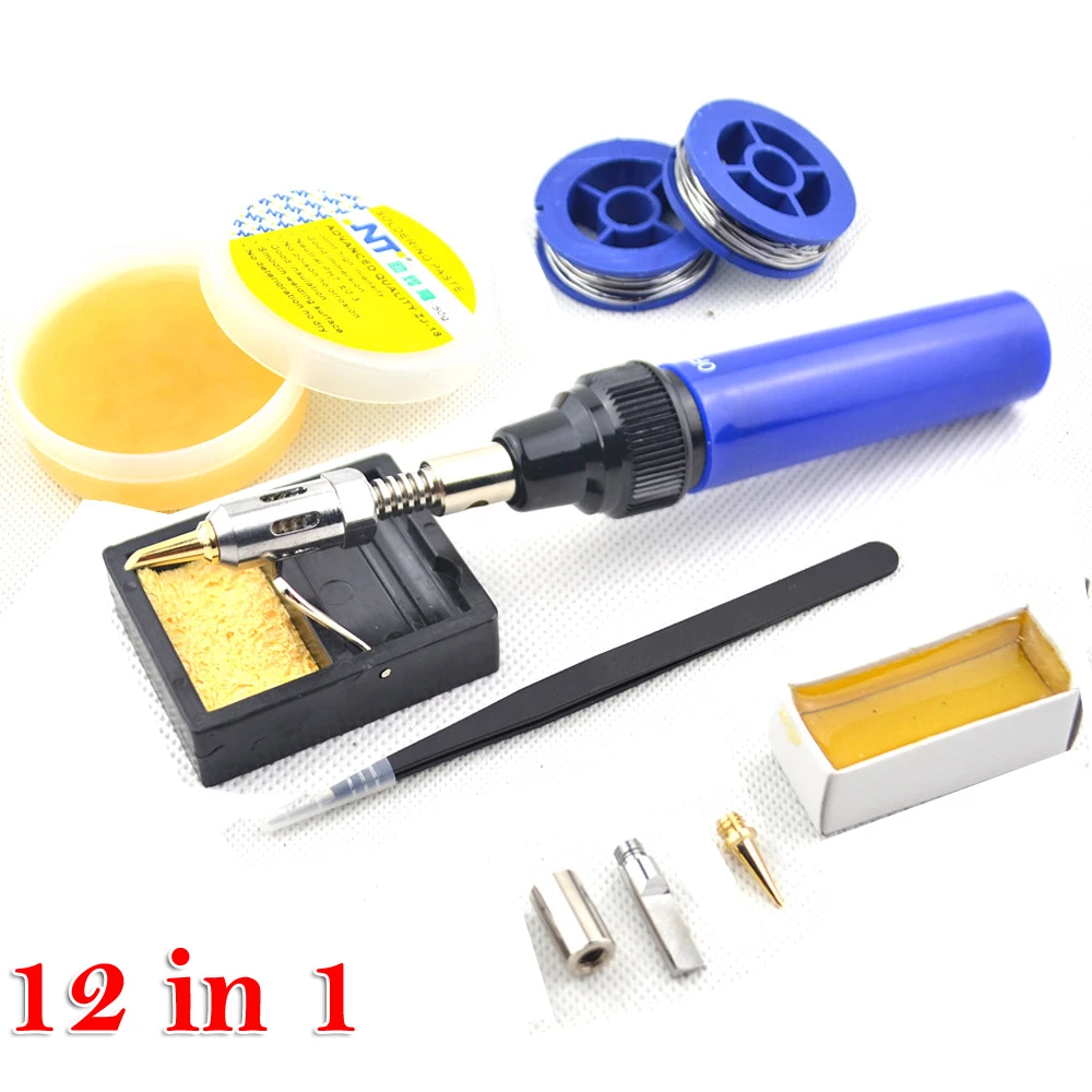 12 in 1 blue Gas Blow Torch Butane Gas Soldering Iron Gun Cordless