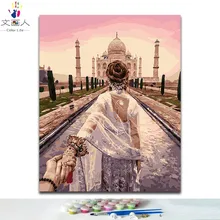 DIY картинки для раскраски по номерам с цветами индийский Тадж-Махал белый мрамор дворец Картина Рисунок Живопись по номерам в рамке