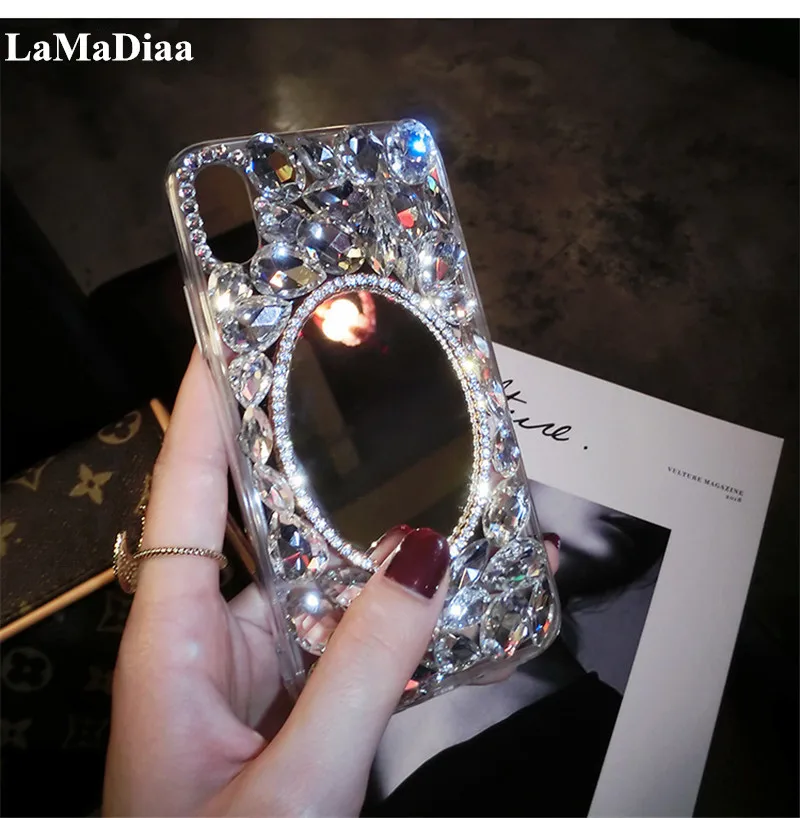 

Shiny Girl Lady Handmad Case For iPhone 8 Plus X XS MAX XR Silver Crown Crystal Diamond Phone Case For iPhone 5 6 7/8Plus Cover