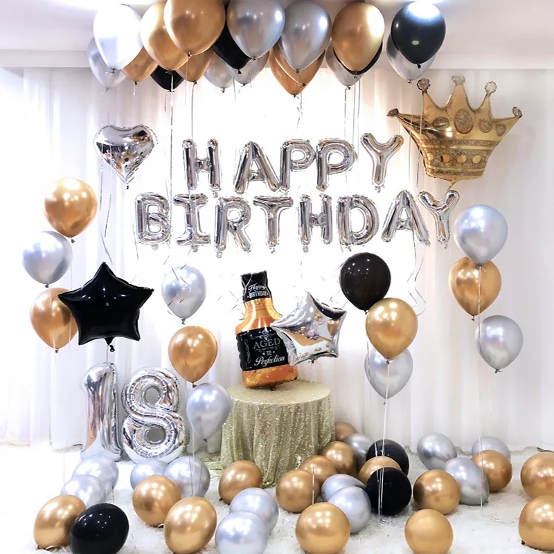Металлические латексные шары золотого и серебряного цвета, 18, 20, 30, 40, 50, 60 лет, вечерние шары с цифрами на день рождения, юбилей, подарок для взрослых