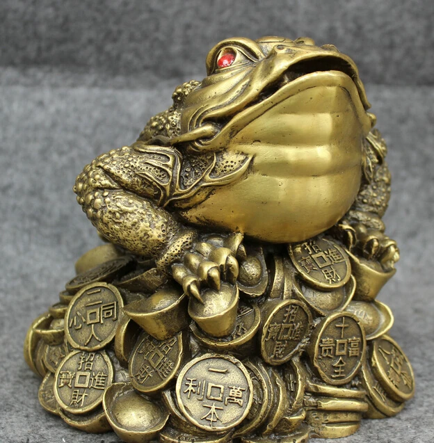 

shitou 002372 Chinese Pure Brass FengShui Wealth YuanBao Coin Hoptoad Toad Statue Bronze Set discount 30% (C0324)