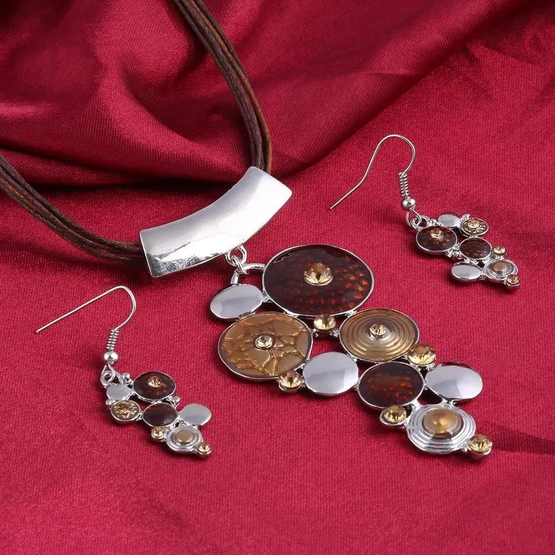 Изящные ювелирные наборы, новая мода, заполненные серебром, 4 цвета, цепочка с веревкой, геометрическое многослойное ожерелье, серьги, ювелирный набор для женщин