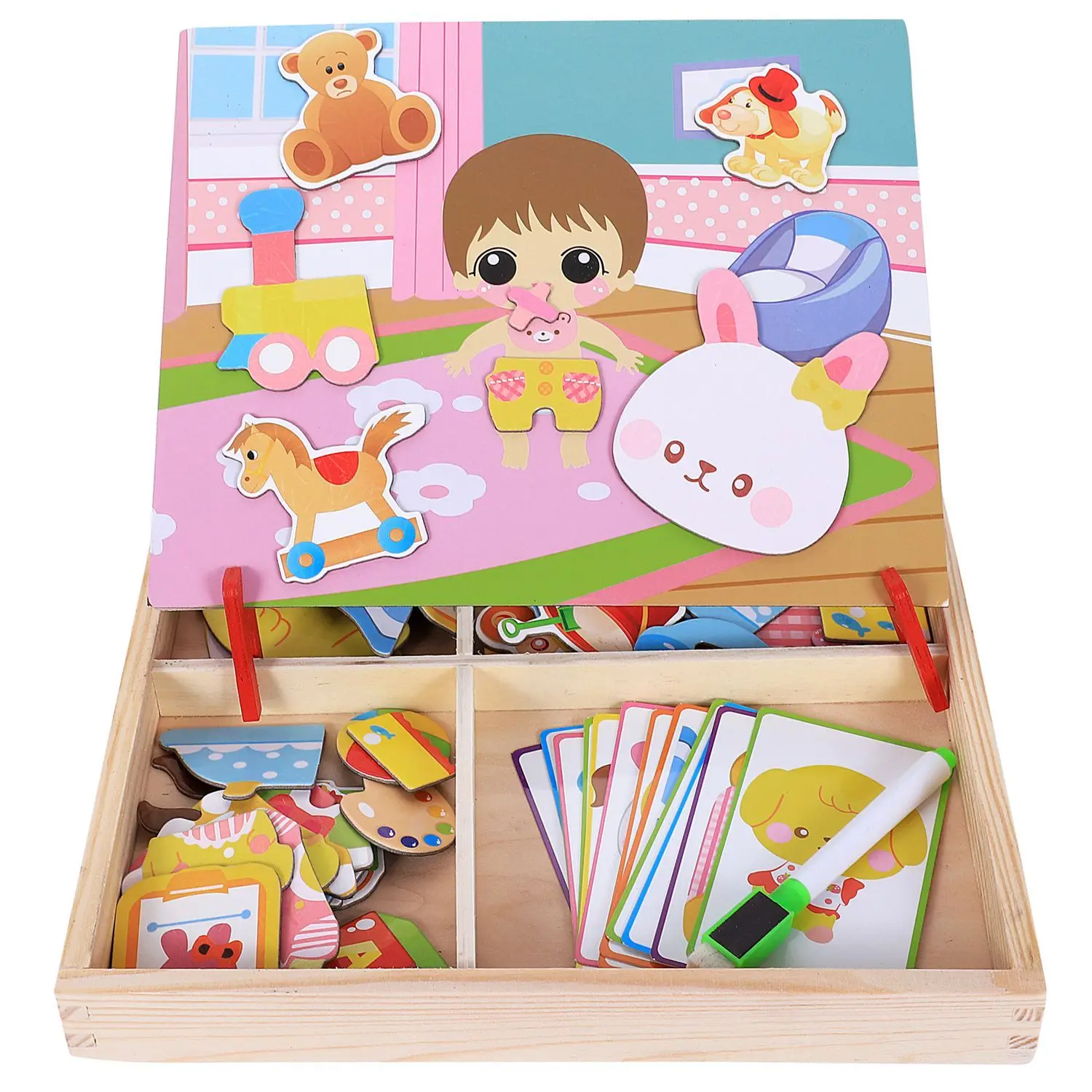 

LCLL-MWZ magnetic fun jigsaw children wooden puzzle board box pieces games cartoon educational drawing baby toys for girls boy