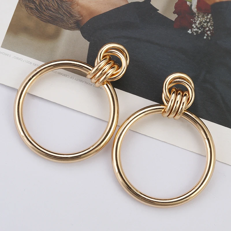 AENSOA Simple Trendy Gold Color Big Round Earring Fashion Hollow Out Punk Metal Drop Earrings For Women Jewelry Accessories 2019