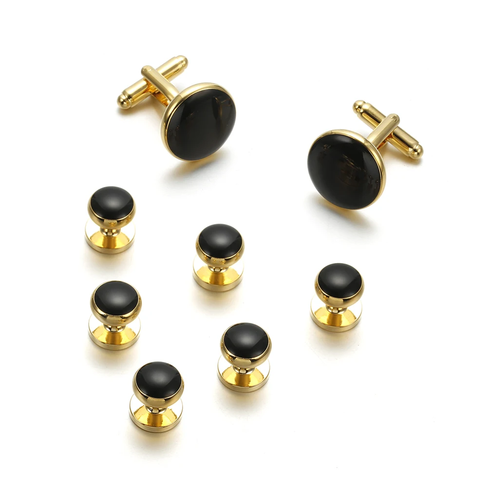 VAGULA New Cufflinks Collar Studs Luxury Cuff links Tuxedo 8PCS Set Lawyer cuffs French Black Enamel Gemelos 401 | Украшения и