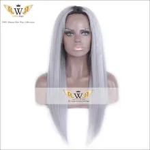 7A Ombre Gray Human Hair Light Yaki Full Lace WIgs With Baby Hair Glueless Yaki Lace Front Wig Gray Color Straight Virgin Hair