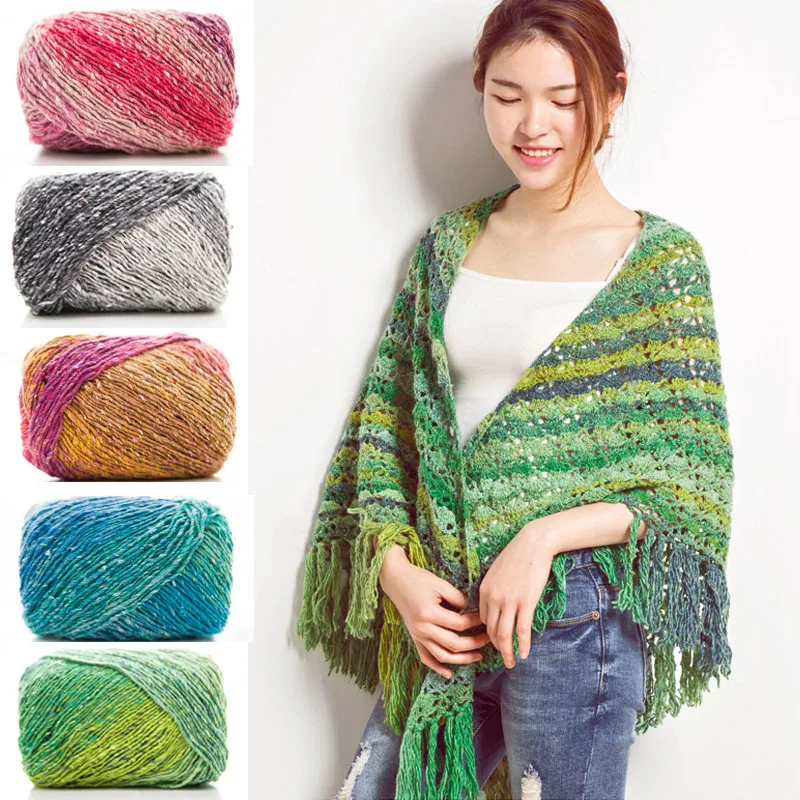 2Balls=520m Wool Yarns Fancy Polyester Cotton Blended Thick Hand Knitting for Colorful Knit Yarn