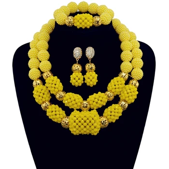 

Yellow African Beads Jewelry Set Wedding Bridal Necklace Crystal Beads Jewelry Set Two Rows Free Shipping 10090