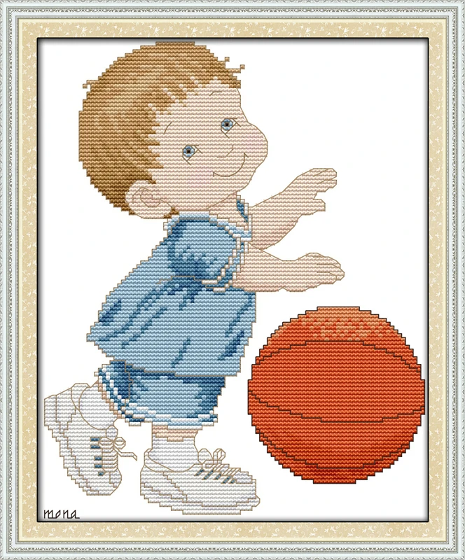 Us 51 49 Di Scontoun Pallone Da Basket Bambino Diy Del Fumetto Pittura 11ct Modello Stampato Su Tessuto Cinese Punto Croce Kit Di Ricamo Ricamo