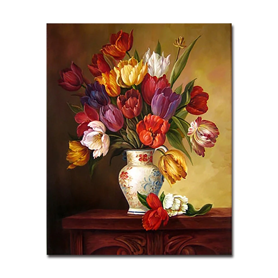Цветок DIY картина маслом по номерам абстрактная ваза тюльпана рисунок уникальная цифра расписанные вручную цветные картины на холсте настенный художественный Декор