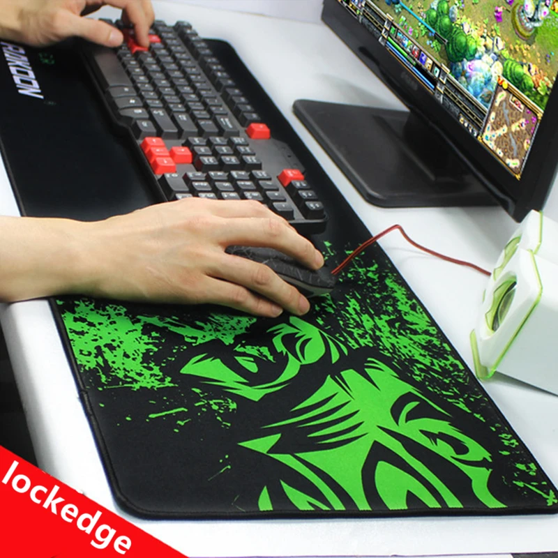 Игровой коврик для мышки большой мыши с зеленым принтом противоскользящий из