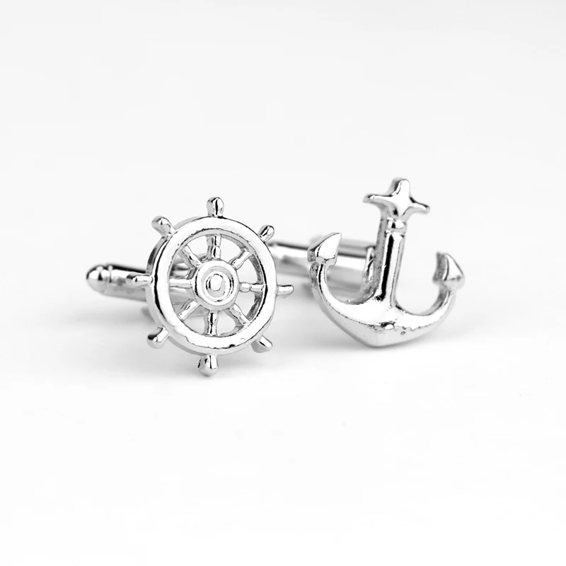 

Asymmetric Nautical Silver Rudder Wedding Cufflinks High Quality Metal Cufflinks for Mens Shirt Cuffs