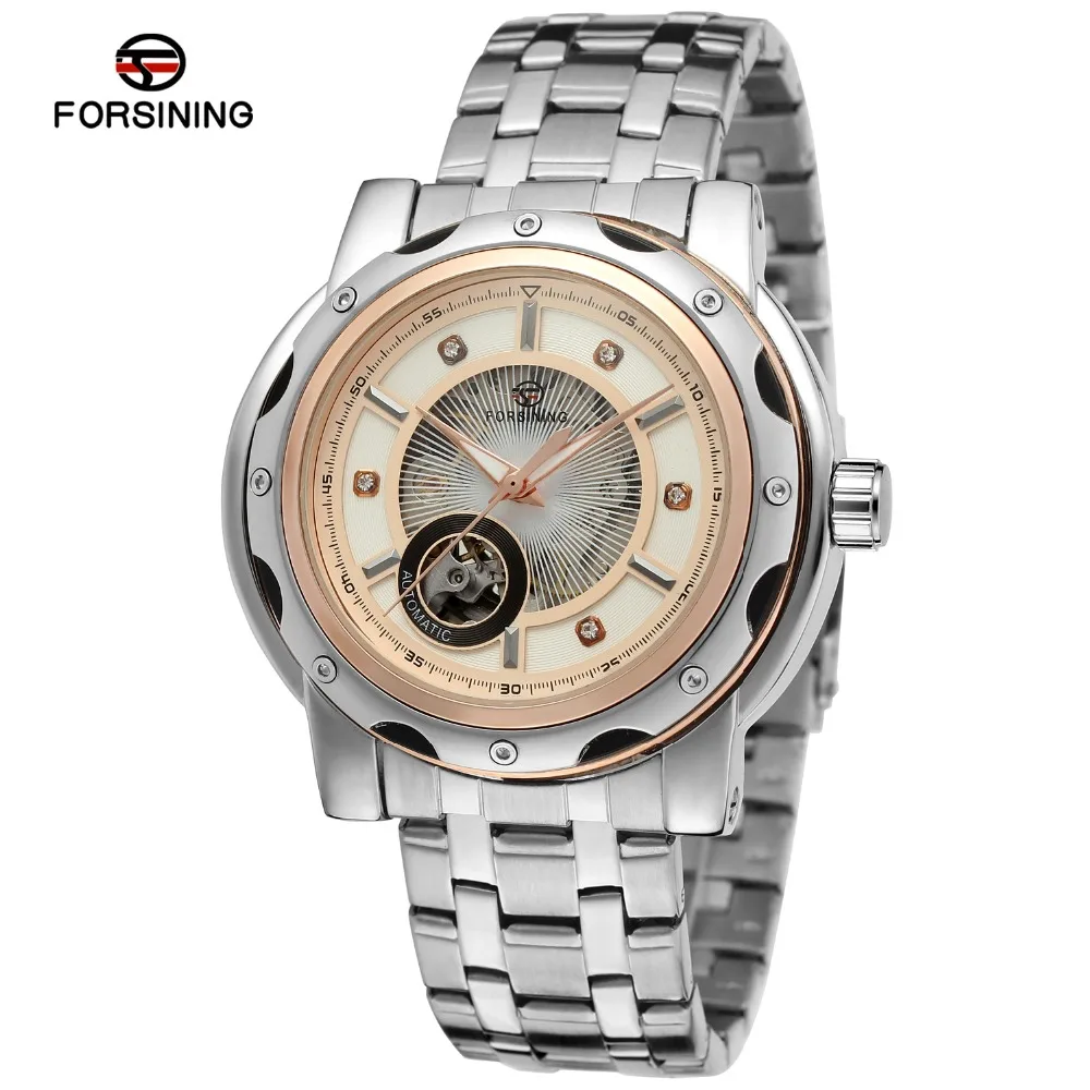 Forsining العلامة التجارية رجالي المقاوم للصدأ الهيكل العظمي التلقائية الذاتي الرياح الميكانيكية ووتش الأزياء سوار ساعة اليد relogio releges