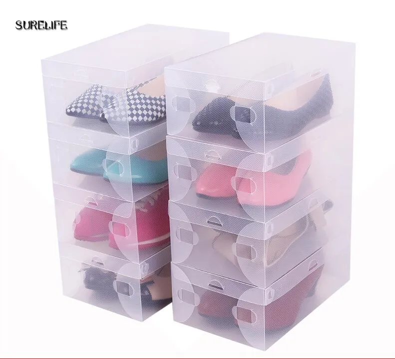 10pcs children/women/men Foldable Clear Plastic Shoe Storage Box Transparent Stackable Foldable Shoe Box Organizers