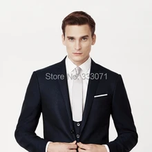 Итальянский Стиль темно-Темно-синие жениха Смокинги для женихов 3 предмета Жених костюм мужские Нарядные Костюмы для свадьбы Best человек дружки костюм(куртка+ Брюки для девочек+ жилет