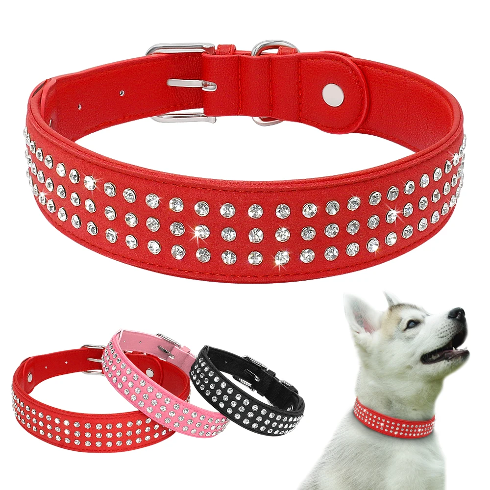 Dog Collar Rhinestone Crystal Big Large Dog Collars Leather Pet Collar