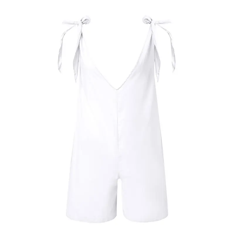 New Women Summer Casual Bow V Neck Sleeveless Loose Short Rompers Playsuits Beach Holiday Elegant Lady Fashion jumpsuit #4R06  (16)