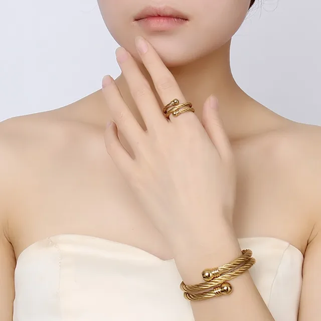 Unique Adjule Jewelry Sets For Women Twisted Cable Cuff Bangle Unique Adjule Jewelry Sets For Women Twisted Cable Cuff Bangle Bracelet And Ring Set Gold Plate