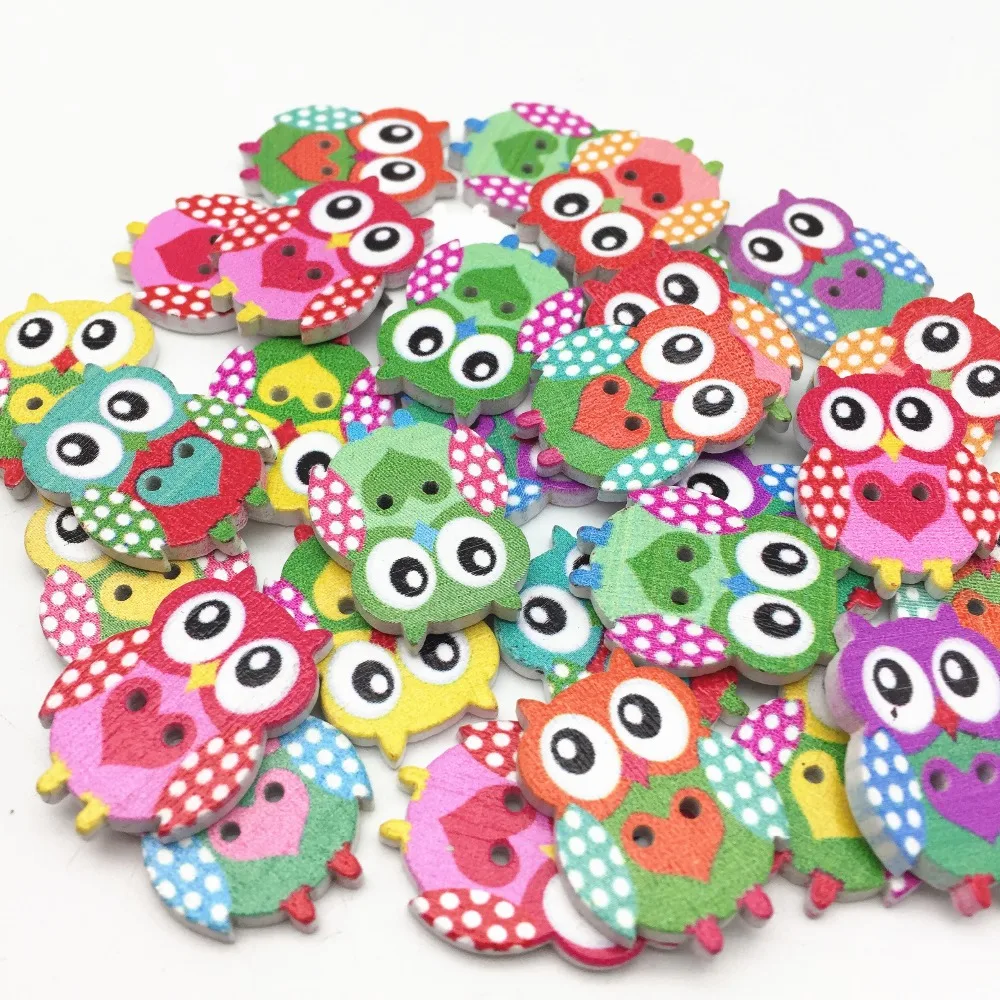 1000pcs Mixed Wood Owls Buttons Owl Heart Sewing Button Embellishments